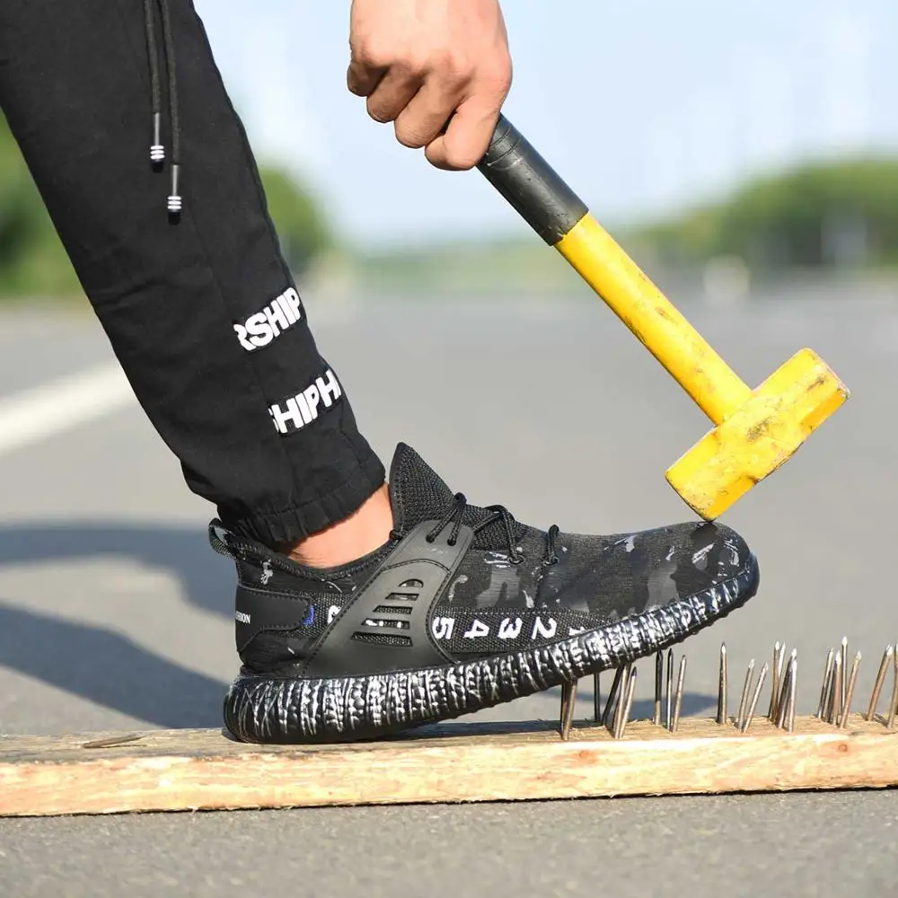 Skup SITAILE niezniszczalne buty Ryder mężczyźni stalowe obuwie ochronne z podnoskiem buty odporne na przebicie obuwie robocze trampki oddychające Dropshipping