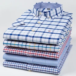 S 77xl camisas de algodão para homens de manga curta verão plus size camisa xadrez listrado camisa masculina negócios casual branco novo ajuste regular