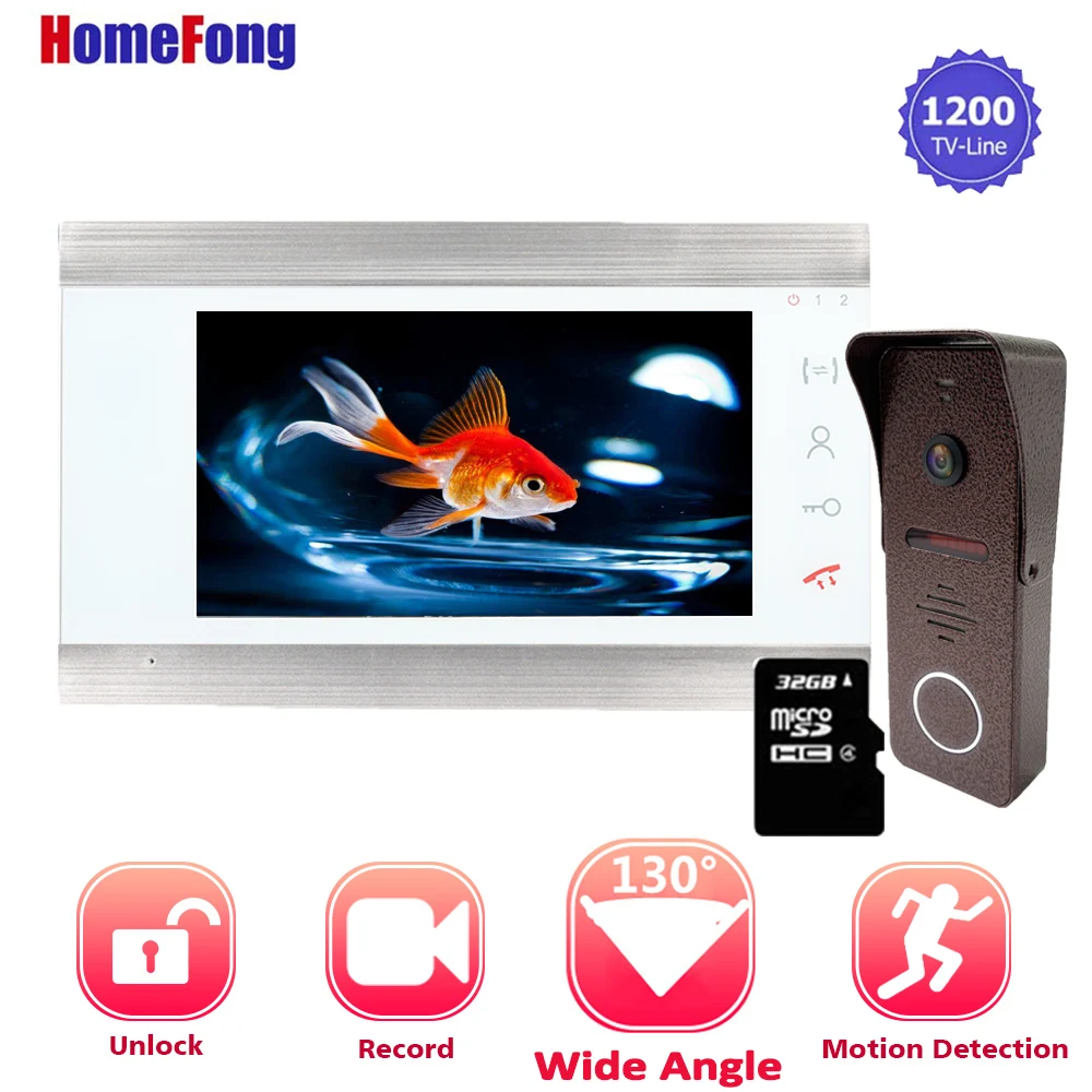 

UpgradedHomefong 7 Inch Video Door Phone Doorbell Intercom System Wired Ringtone from SD Card Record Unlock Built in Motion