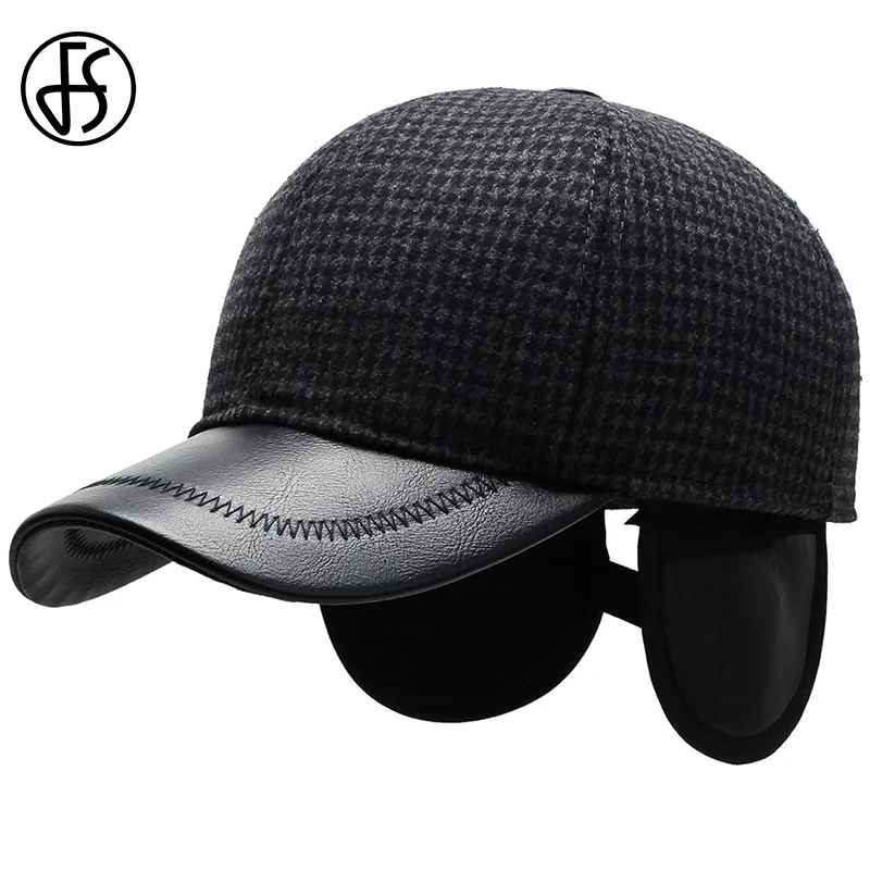 FS зимняя бейсбольная кепка с ушками, Повседневная теплая Бейсболка, кепка s, мужская, женская, регулируемая, черная, серая, Спортивная Кепка