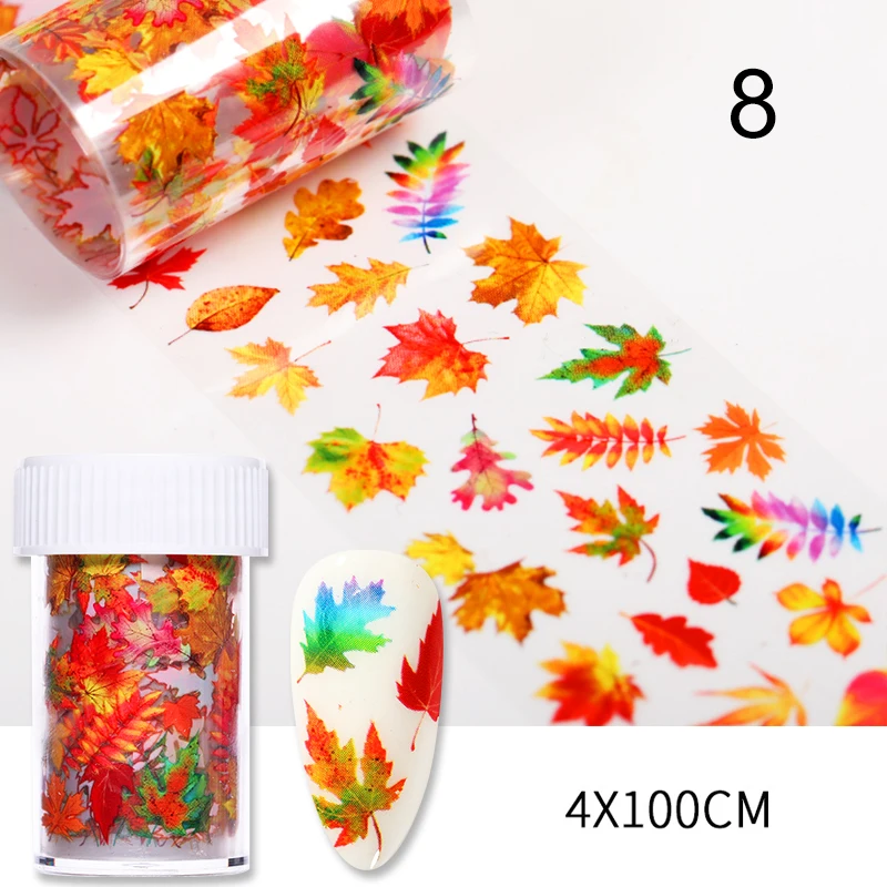 

1 Roll Nail Foils Maple Leaves Lavender Colorful Flowers Autumn Transfer Stickers Paper Mix Pattern DIY Nail Art Decorations