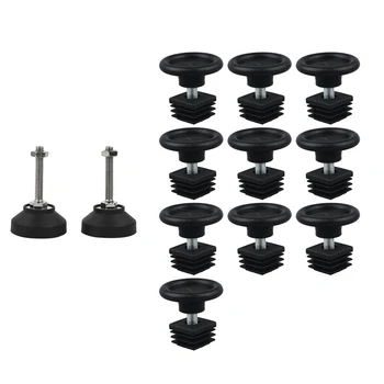 

11 Set Adjustable Leveling Foot: 10 Sets 45Mm Base Dia Leveling Foot 25Mmx25Mm Square Tube Insert Kit & 1Set 2Pcs Threaded Pole