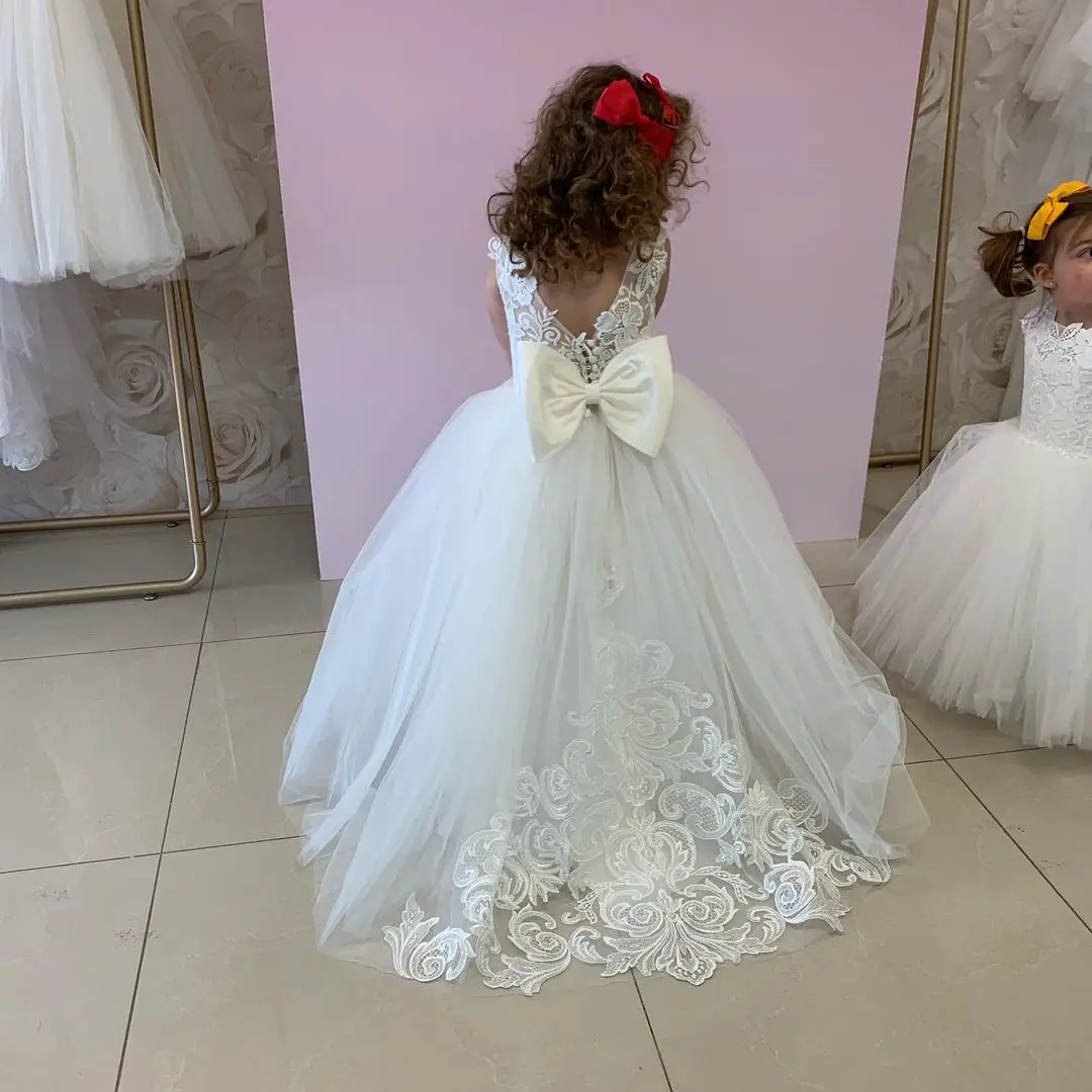 FATAPAESE First Communion Dress Bows Train Children's Wedding Party Dress Princess Ball Gown robes de soirée Christmas Dress couple matching outfits for photoshoot