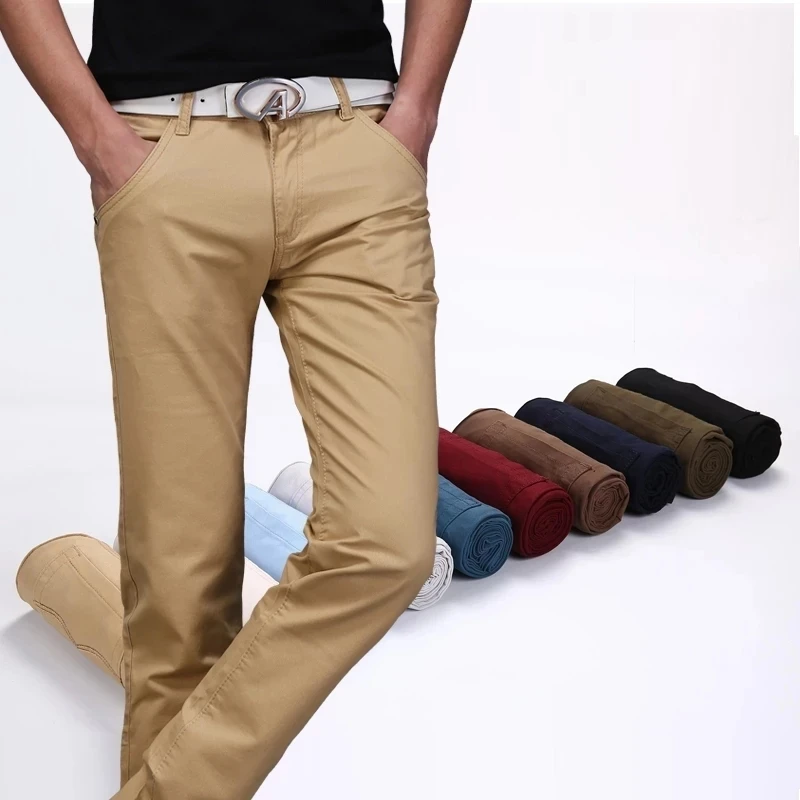 Spring Autumn Casual Pants Men Cotton Slim Fit Chinos Fashion Trousers 8 Colour Male Brand Clothing Plus Size 28-38