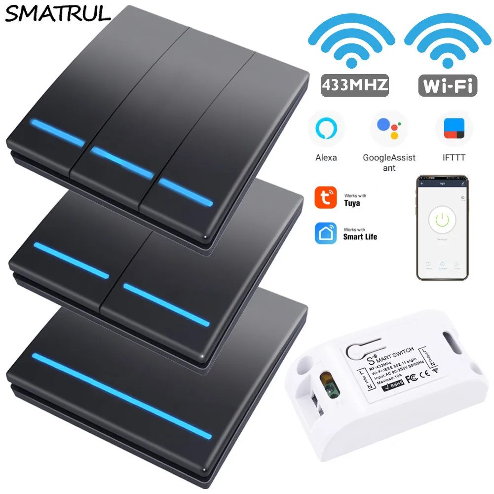  SMATRUL Tuya Smart Life APP WiFi 1/2/3 Gang push Switch Light RF 433Mhz Wall DIY Relay Timer Module - 4000268573532