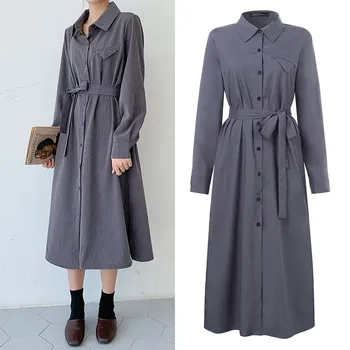 

ZANZEA Elegant Women OL Long Shirt Dress Spring Long Sleeve Lapel Neck Solid Sundress Party Vestido With Belt Dresses Robe Femme
