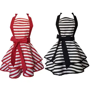 

Women Work Apron Kitchen Apron With Strips For Home Cleaning Apron Catering Chef Waiter Bar Apron