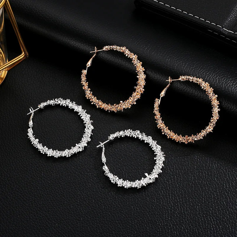 Модные элегантные женские Стразы крупные серьги обручи массивные серьги из сплава кольцо с кристаллами трендовые ювелирные изделия для женщин