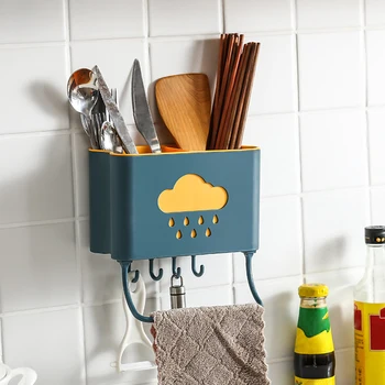 

Kitchen Storage Rack Multifunctional Drain Cage Cutlery Tableware With Sticker Install Moisture-Proof No Punching Storage Box