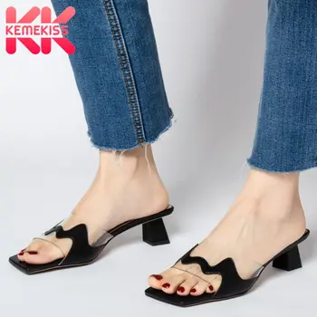 

KemeKiss New Design Women Sandals Genuine Leather Pvc Women Summer Shoes Strange Heel Party Vacation Women Footwear Size 34-39