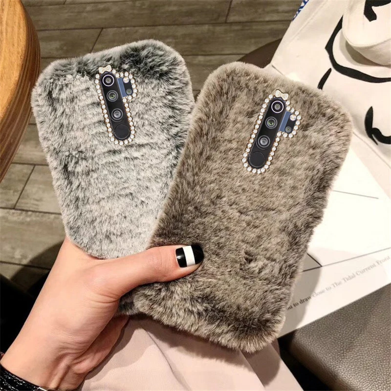 

RedMi Note 8 Pro Case Winter Keep Warm Plush Rabbit Phone Case For RedMi Note 8 Pro Shiny diamond Silicone Shockproof Back Cover