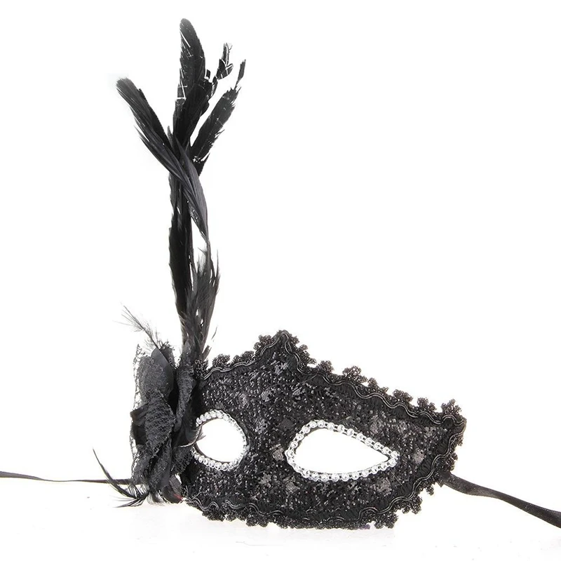 

Venetian Mask Venice feather flower black for Halloween party show Carnival