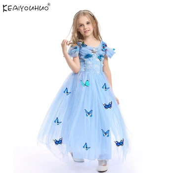 

2-10 Y Princess Dress 2020 Summer Halloween Children Cinderella Ello Dress Girls Long Cape Dress Girl Elsa Cosplay Children Blue