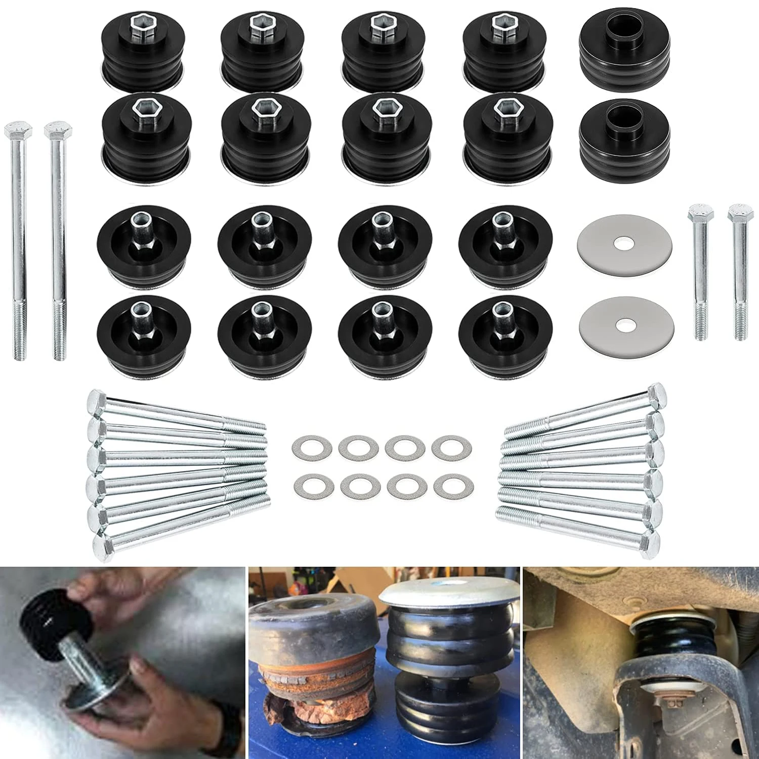 Chuang Qian Body Mount Bushing Kit for Ford F250 F350 Super Duty 2008- 2WD 4WD Steel Sleeves & Hardware Black