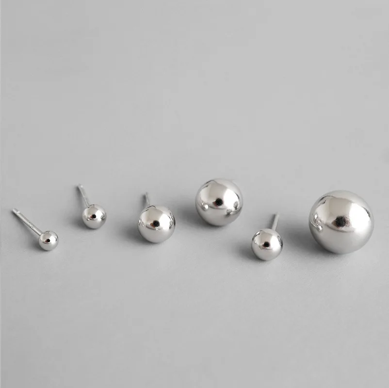 Aretes De Bola Plata Ley Pendientes De Bola Redonda De Plata De Ley 925 - Tamaños Grandes Y Pequeños - Para Mujer - Brillante Y Elegante Pendientes Perla Plata De Ley
