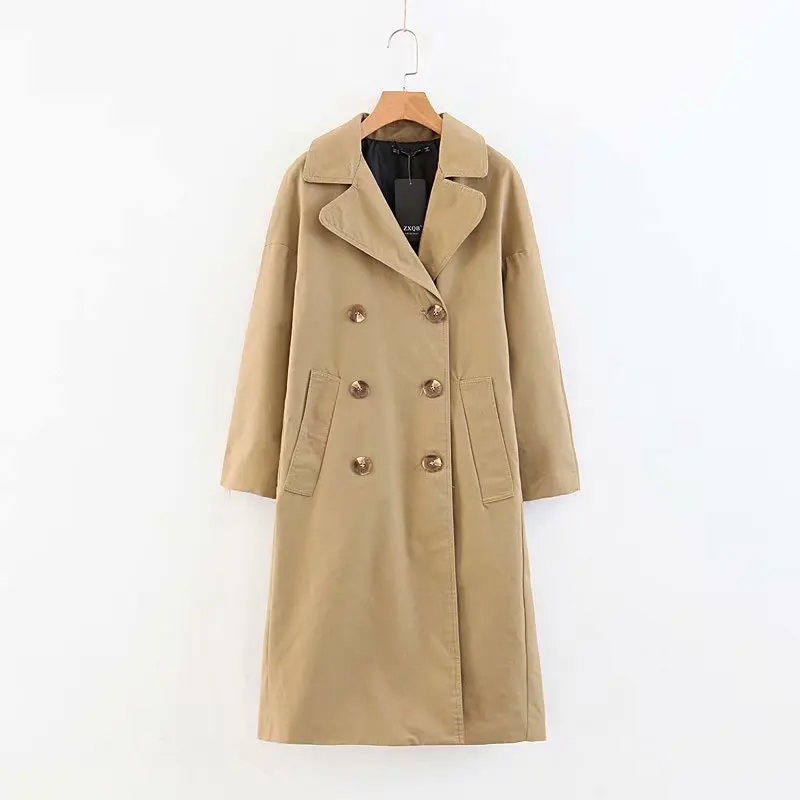 

Western Style 2018 Autumn And Winter New Style Slim Fit Slimming Versatile Long Sleeve Double Breasted Long Trench Coat WOMEN'S