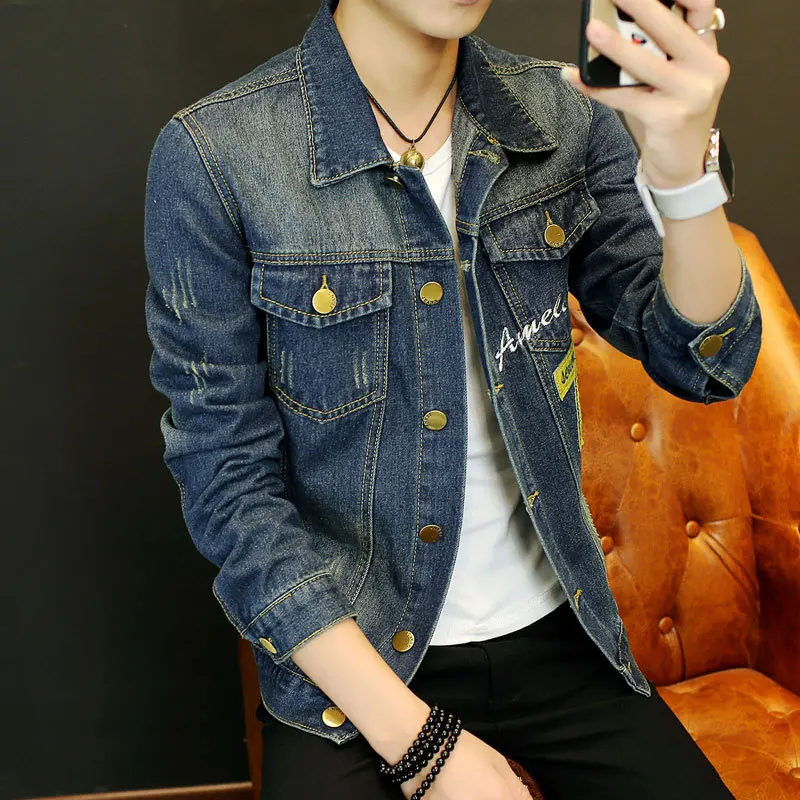 

2016 Spring New Style Teenager Cowboy Jacket Men's Korean-style Slim Fit Trend MEN'S Coat Tops Fashion Man