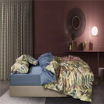 

Soft Silky Egyptian Cotton Multi-Colored Leaves Floral Duvet Cover King Queen Twin size 4Pcs Bedding set Bed sheet Pillowcases