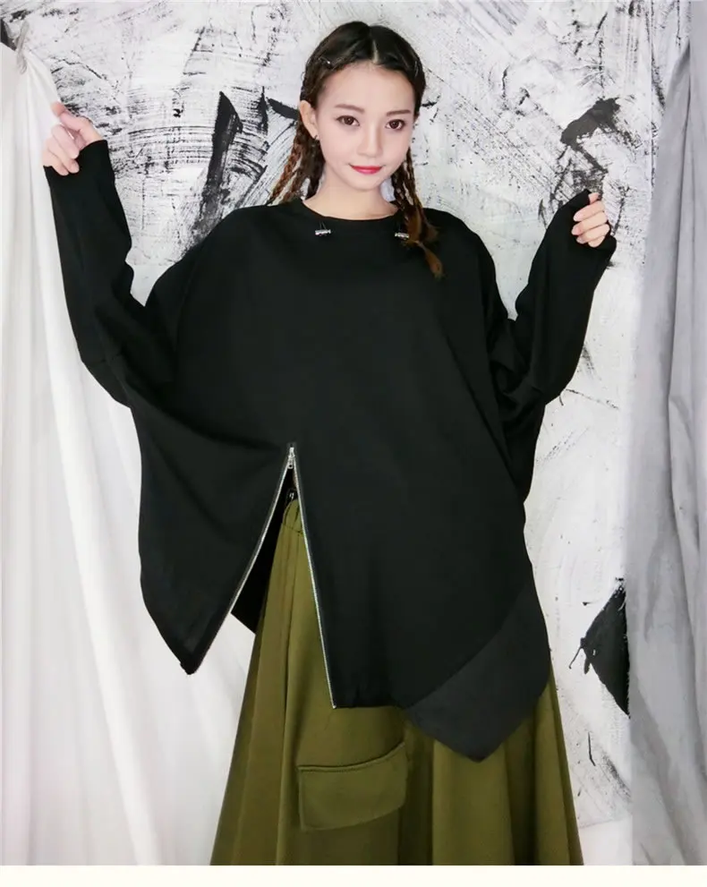 HG Harajuku стильная женская футболка с неровным разрезом на молнии, индивидуальная модная свободная футболка размера плюс, Женская Осенняя футболка XJ2514