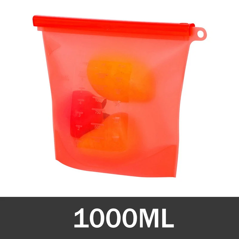 1000 мл, 1500 мл, многоразовая силиконовая сумка для хранения, силиконовые пакеты для хранения продуктов, пакеты для хранения продуктов питания, Ziplock, морозильная камера, пакеты для приготовления пищи - Цвет: Red-1000ML