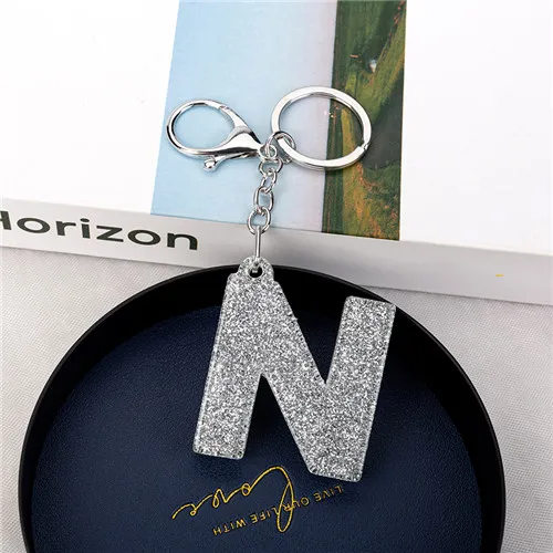 1PC Women Keychains  Handbag  Car Pendants 26 English Letter Keyring  Charms   Glitter Resin Word N