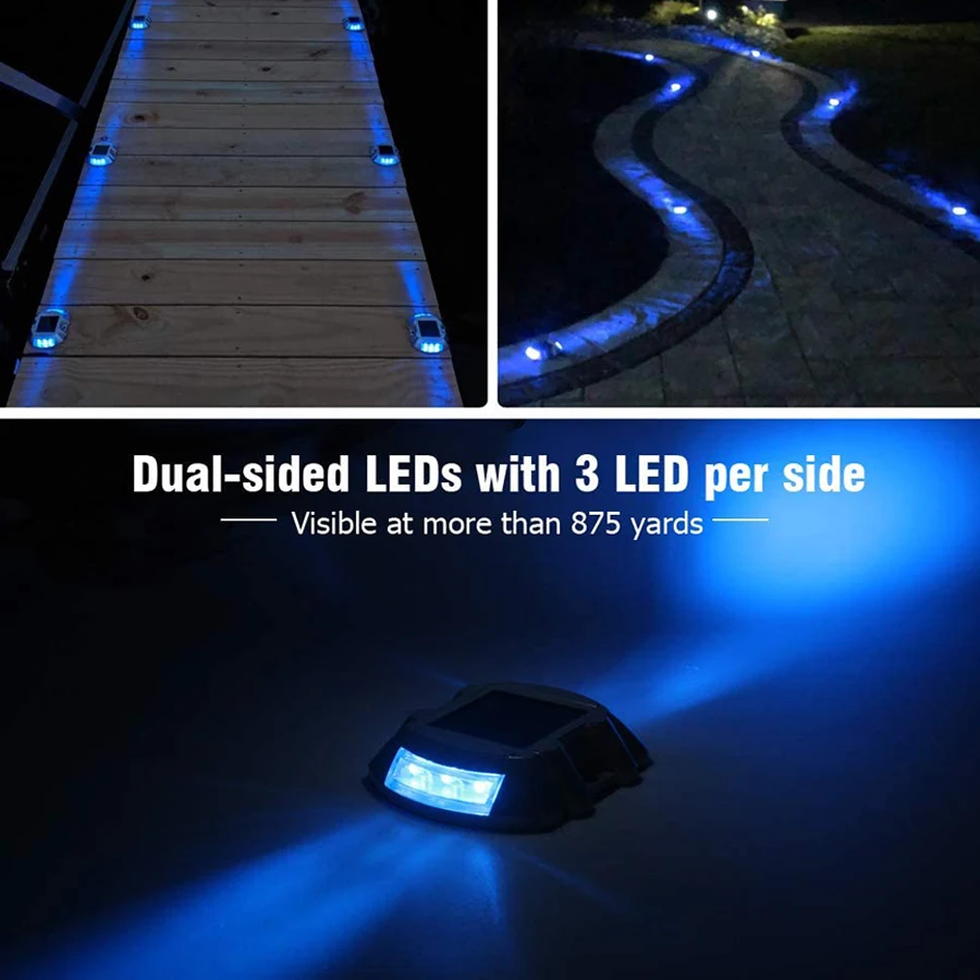 태양광 데크 조명 차도 도크 램프, LED 무선 IP67 방수 야외 경고 스텝 라이트, 보도 정원 통로, 1PC