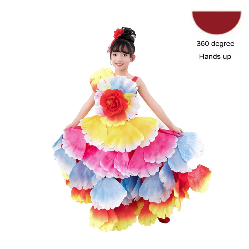 Элегантное свадебное платье-пачка для девочек с цветочным украшением; большие размеры; цыганское испанское фламенко; платье с открытыми плечами; костюмы для латиноамериканских танцев - Цвет: Color1 360 degree