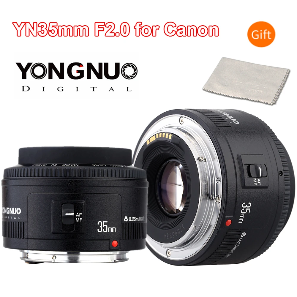 Объектив YONGNUO 35 мм YN35mm F2.0 широкоугольный фиксированный/основной Автофокус Объектив для Canon 600d 60d 5DII 5D 500D 400D 650D 600D 450D