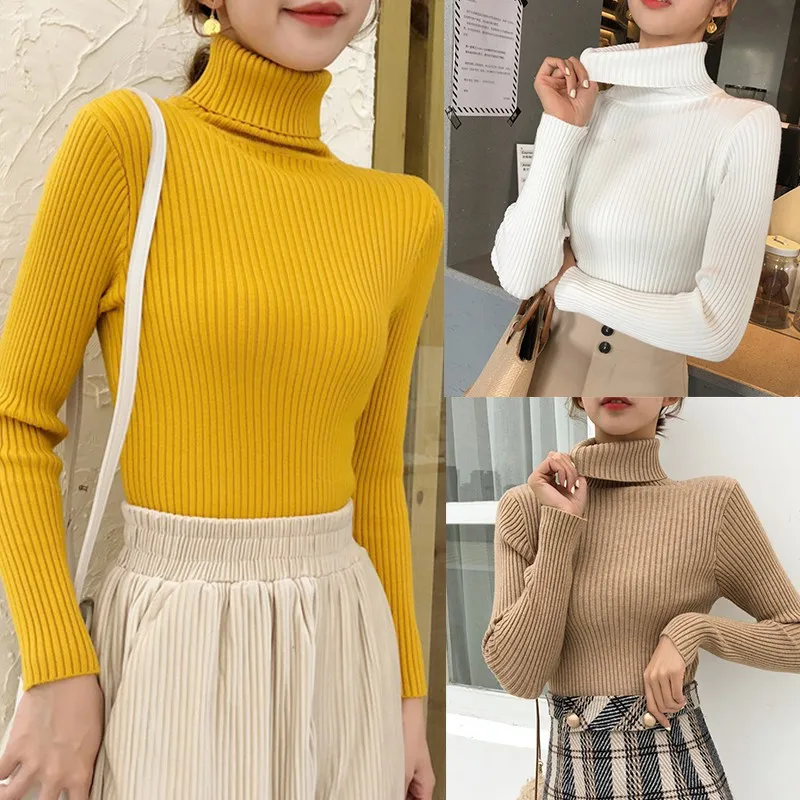 

Fall 2019 Sweaters Women Turtleneck Korean Style Casual Soft Jumper AutumnWinter Ladies Knitted Pullovers Pull Femme Clothing