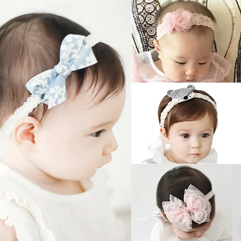 

4 Kind Girls Flower Knot Headband Toddler Baby Girls Felt Flower Headbands Babies Pink Lace Bow Hairband