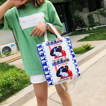 

Web celebrity hot style canvas bag woman 2020 new cartoon lovely western style canvas bag large capacity potato chip cross-body