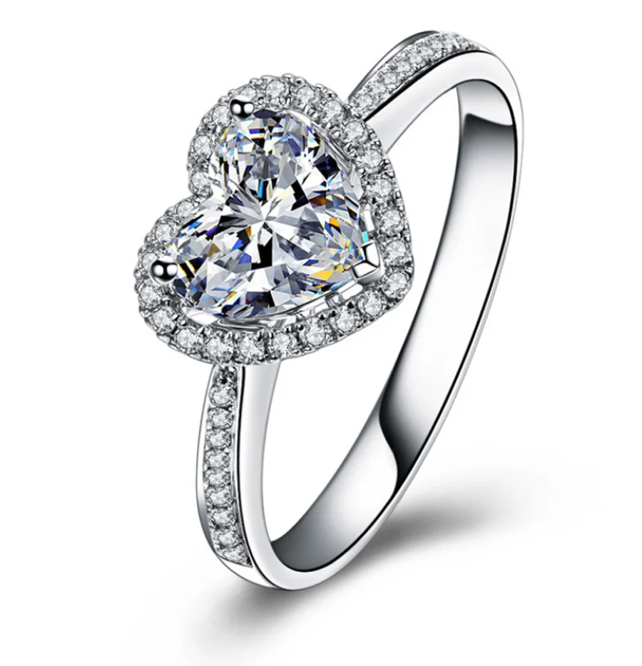 Princess Cut Natural Gemstones Moissanite Zircon Silver Color Engagement Wedding Party Heart Rings silver heart ring,silver rings,silver ring,wedding rings,moissanite ring,gemstone ring