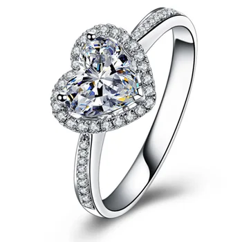 YaYI 주얼리 공주 컷 천연 원석, 모이사나이트 지르콘 실버 컬러, 약혼 웨딩 파티 하트 반지