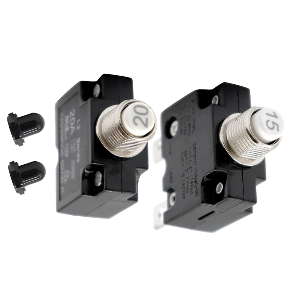 2pcs 50VDC/ AC125-250V 15 Amp 20 Amp Push Reset Button Circuit Breaker Thermal Overload Protector