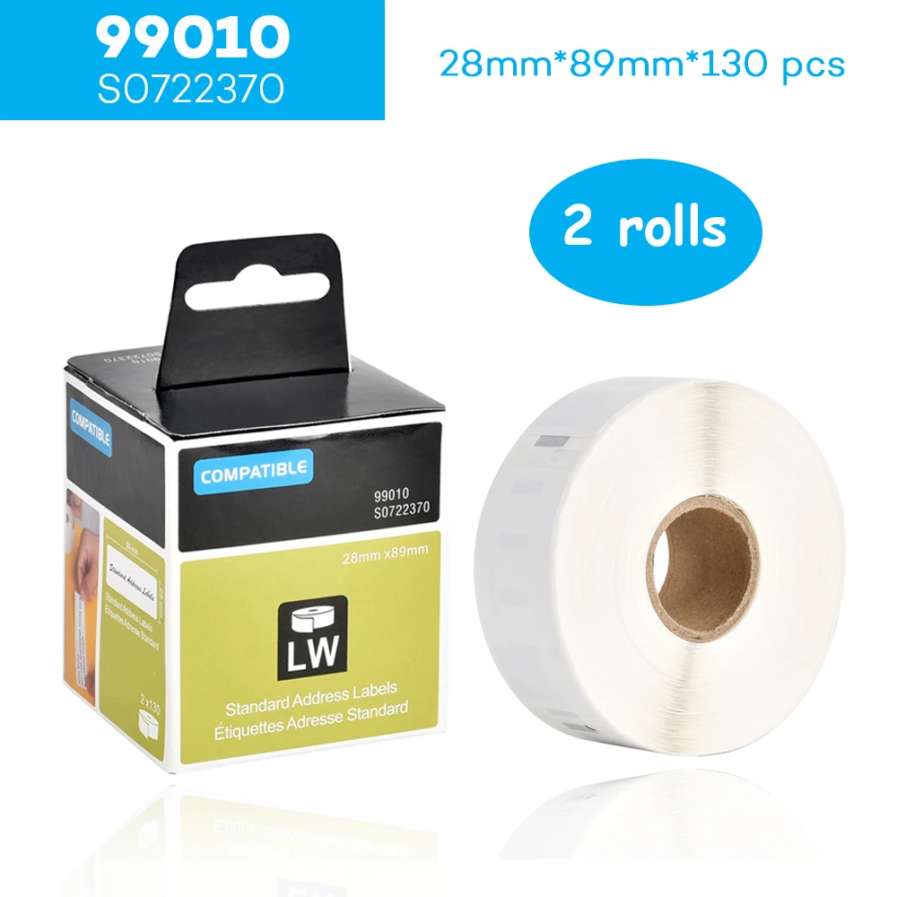 CIDY 2 rolls Compatible for Dymo 99010 Label 28*89mm 130Pcs/Roll Compatible for LabelWriter 400 450 450Turbo Printer SLP 440 450
