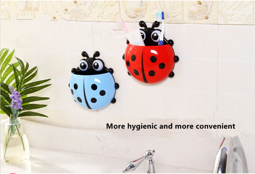 Ladybug Toothbrush Holder Suction Ladybird Toothpaste Wall Sucker Bathroom Sets Household Merchandises Set Storage Rack