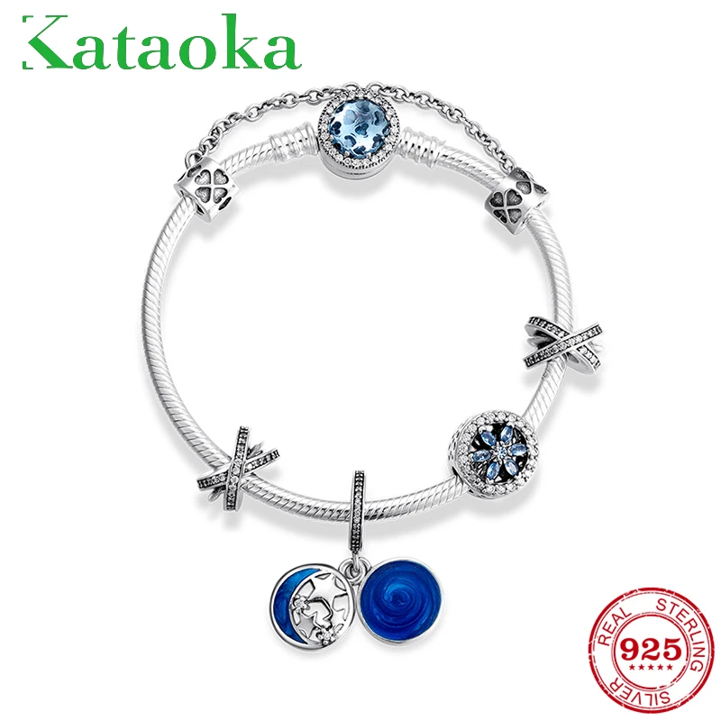 Новинка, 925 пробы, серебряные, голубые шармы, femme, бусины, браслет на цепочке, модные женские аксессуары, ювелирные изделия для женщин, браслеты, подарок для пары