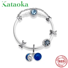 Новинка, 925 пробы, серебряные, голубые шармы, femme, бусины, браслет на цепочке, модные женские аксессуары, ювелирные изделия для женщин, браслеты, подарок для пары