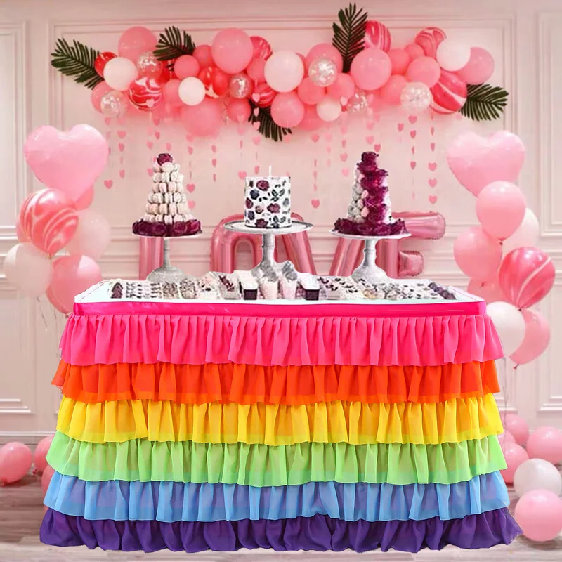 

Rainbow Table Skirt TulleTable Tutu Skirts Party Baby Shower Decorations Skirt Tablecloth Baby Party Table Cloth Party Decor