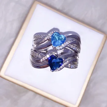 

Fashion Simple Lady Heart Shaped Crystal Ring Elegant Personality Jewelry To Send Girlfriend Romantic Jewelry Gift Free Shipping