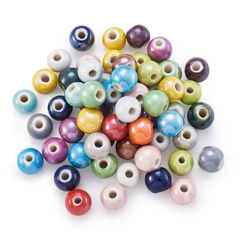 

100pcs 8mm 10mm 12mm 14mm Round Ceramic Bead Mixed Color Handmade Porcelain Bubblegum Ball Loose Beads For DIY Jewelry Making