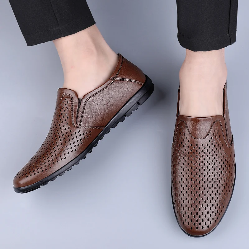 Luxury Split Leather Men's Business Shoes Summer Cool Breathable Hollow Out Men's Leather Shoes Work Office Men's Dress Shoes