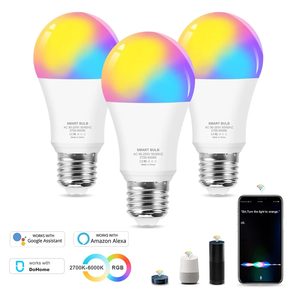 Wifi Smart LED Bulb 12W E27 RGB CW Color Changing Light Dimmable LED Lamp Compatible Amazon Alexa Google Home Siri Voice Control
