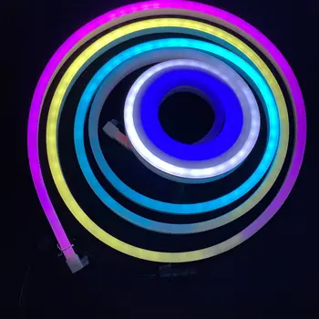 

10mm*18mmm size,5m DC5V SK6812-RGBW(natural white) 60LEDs/m addressable LED pixel neon strip;flexible;IP67 rated;13.5mm pigtials