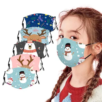 

5pc Christmas Face Mask Print Breathable Kids Mouth Caps Washable Reusable Protective Face Fabric Facial Mask Santa Маски#YL5