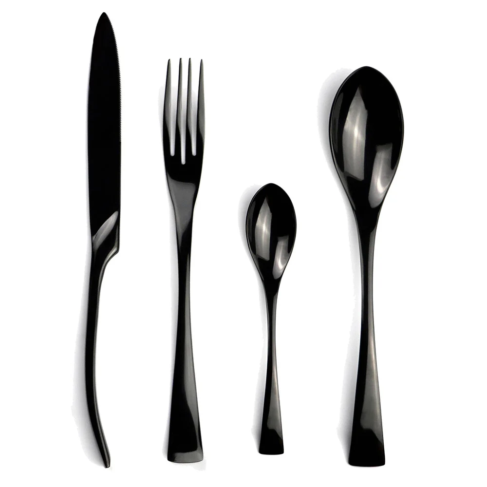Комплект из 4 шт. блестящее зеркало черные столовые приборы набор посуды столовые приборы 18/10 обеденный из нержавеющей стали набор ножей, вилка, ложка, чайная ложка