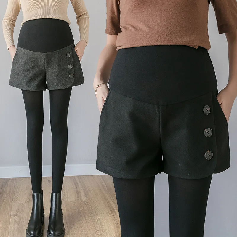 

Maternity Clothes 2019 New Style Pregnant Women Autumn And Winter New Style Woolen Button-Outer Wear Shorts Loose Pants xue ku w