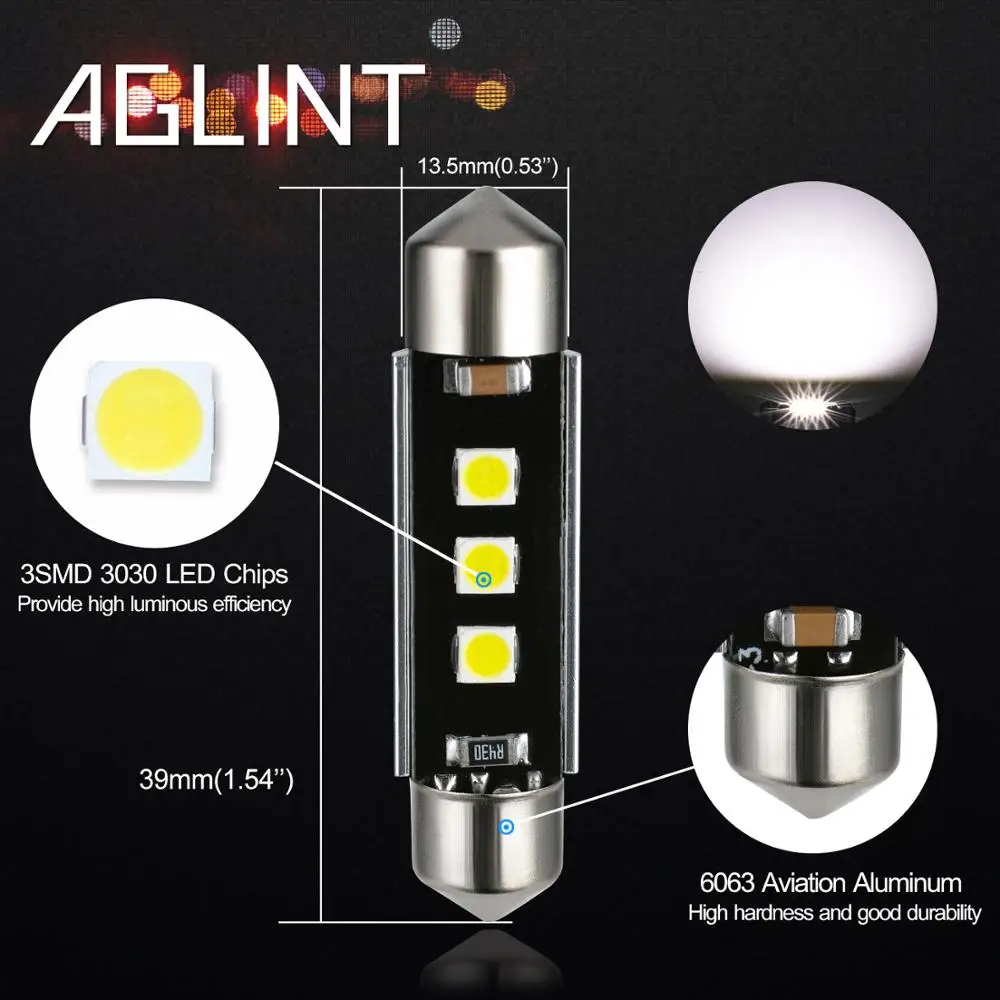 AGLINT 2 шт. светодиодный автомобиль лампы типа фестон 39 мм C5W CANBUS Нет OBC Ошибка для
