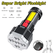 

Outdoor Handheld Flashlight Cob Side Light Rechargeable Waterproof Ultra-Bright Torch Light with Power Indicator