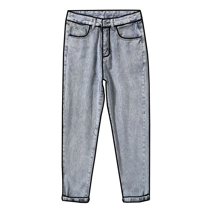 

2019 Men's Jeans Washed Feet Shinny Denim Grey Pant Man Hip Hop High Street Joggers Pencil Pants Male Stretch Slim Jean 27-36